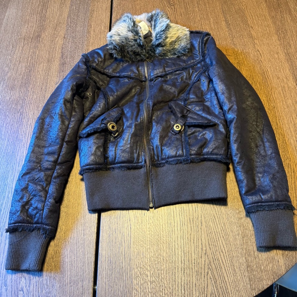 MICHAEL Michael Kors Black and Gold Faux Fur Jacket